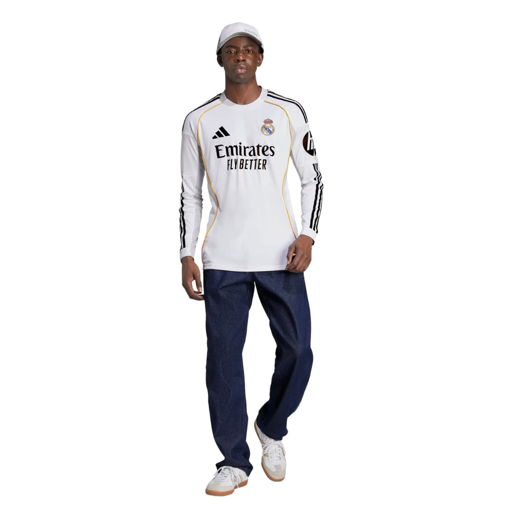 adidas Real Madrid Fran Garcia Long Sleeve Home Jersey w/ Champions League Patches 25/26 (White)