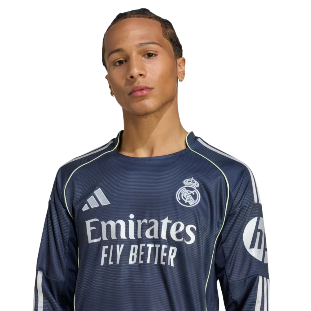 adidas Real Madrid Long Sleeve Away Jersey w/ Champions League Patches 25/26 (Legend Ink)
