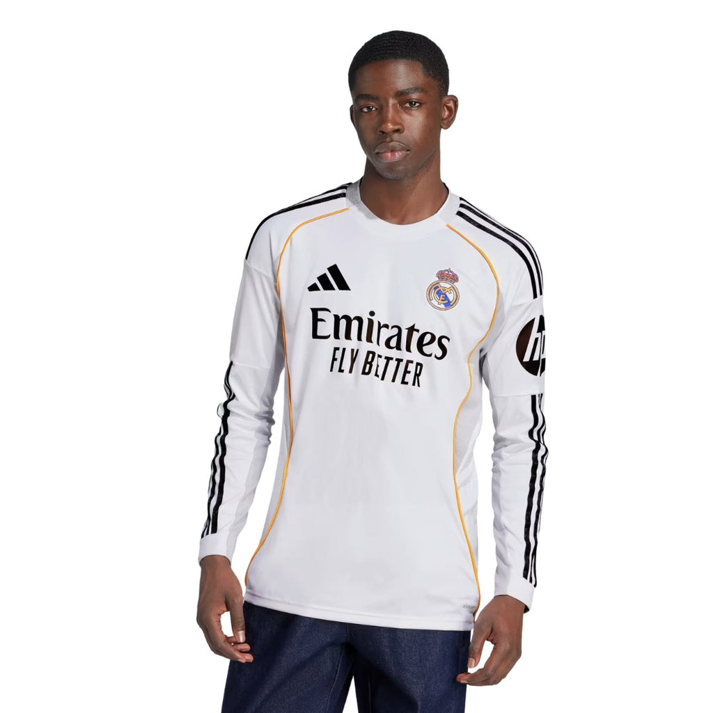 adidas Real Madrid Fran Garcia Long Sleeve Home Jersey w/ Champions League Patches 25/26 (White)