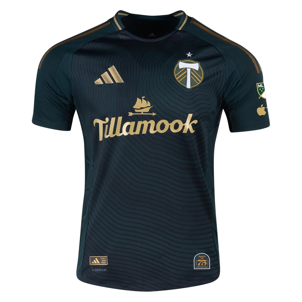 adidas Claudio Bravo Portland Timbers Authentic Home Jersey w/ MLS & Apple Patch 25/26 (Green/Gold)