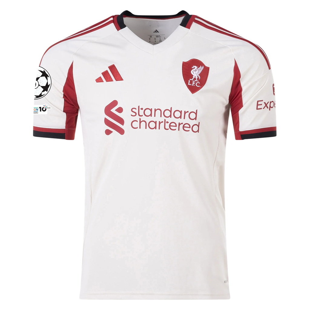 adidas Men's Liverpool Diogo Jota Away Jersey w/ Champions League Patches 25/26 (Wonder White)