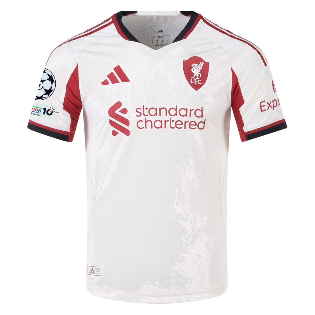 adidas Men's Liverpool Authentic Diogo Jota Away Jersey w/ Champions League Patches 25/26 (Wonder White)