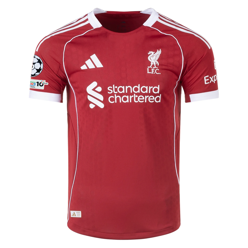 adidas Men's Liverpool FC Authentic Home Jersey 25/26 w/ Champions League Patches (Strawberry Red)