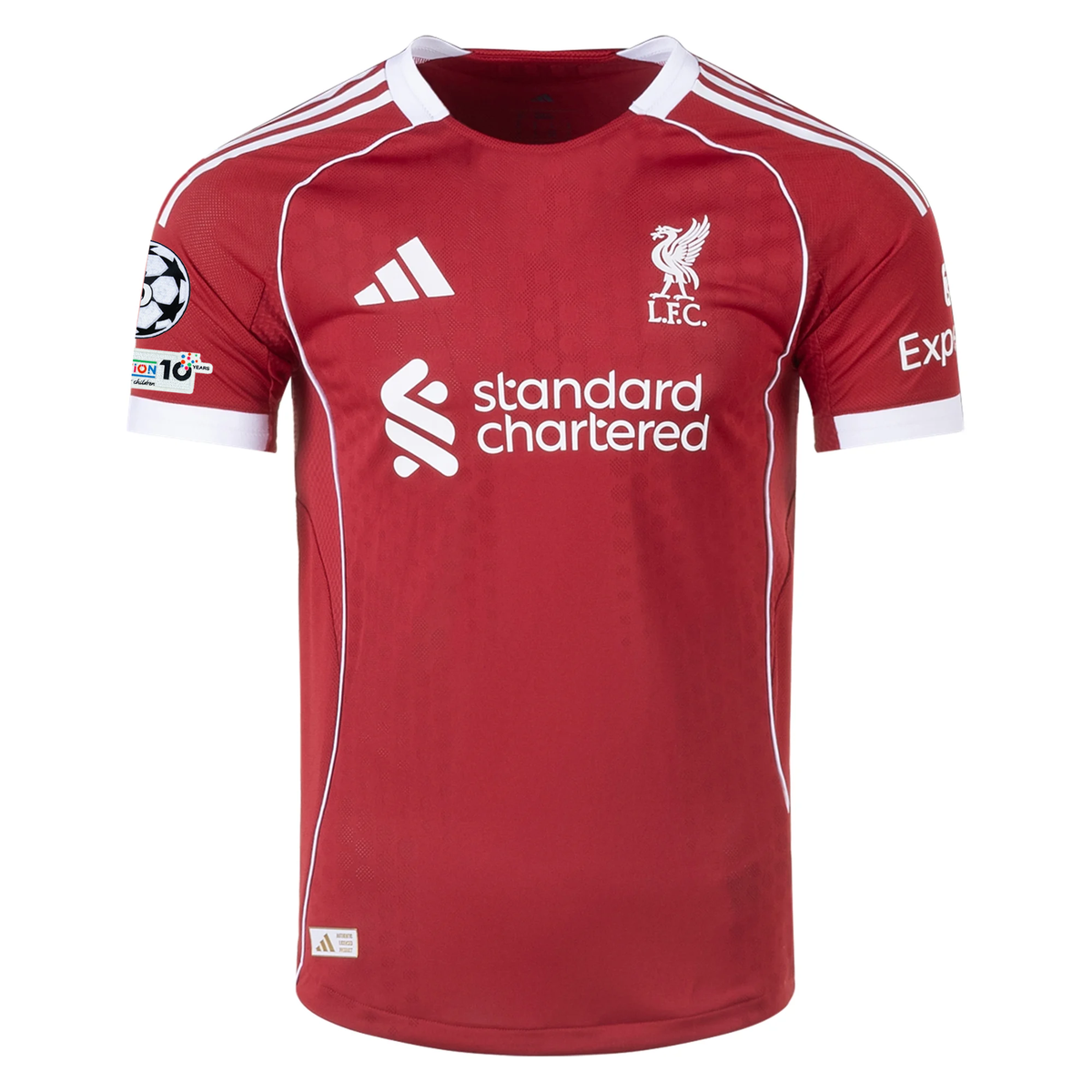 adidas Men's Liverpool FC Authentic Gakpo Home Jersey 25/26 w/ Champions League Patches (Strawberry Red)