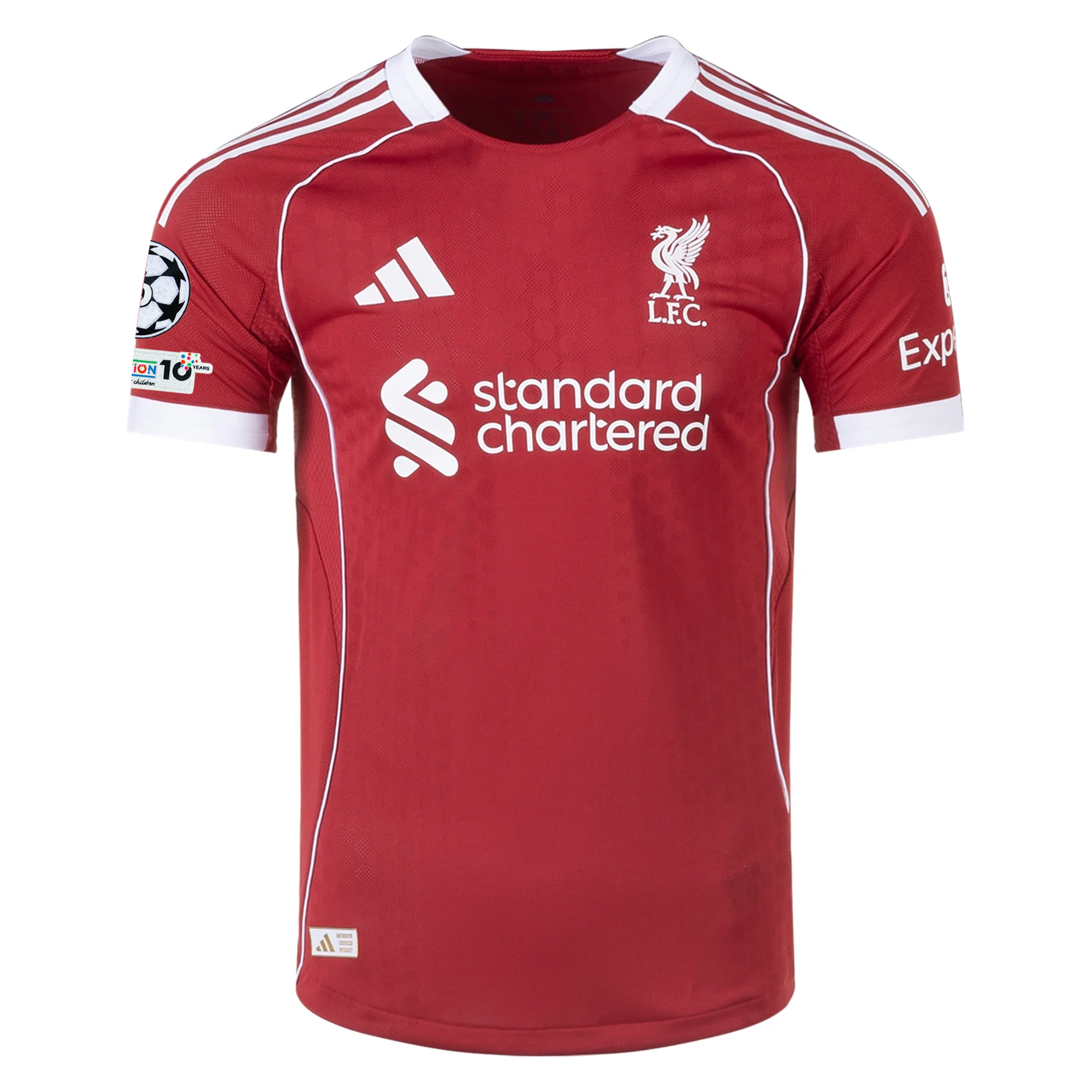 adidas Men's Liverpool FC Authentic Robertson Home Jersey 25/26 w/ Champions League Patches (Strawberry Red)