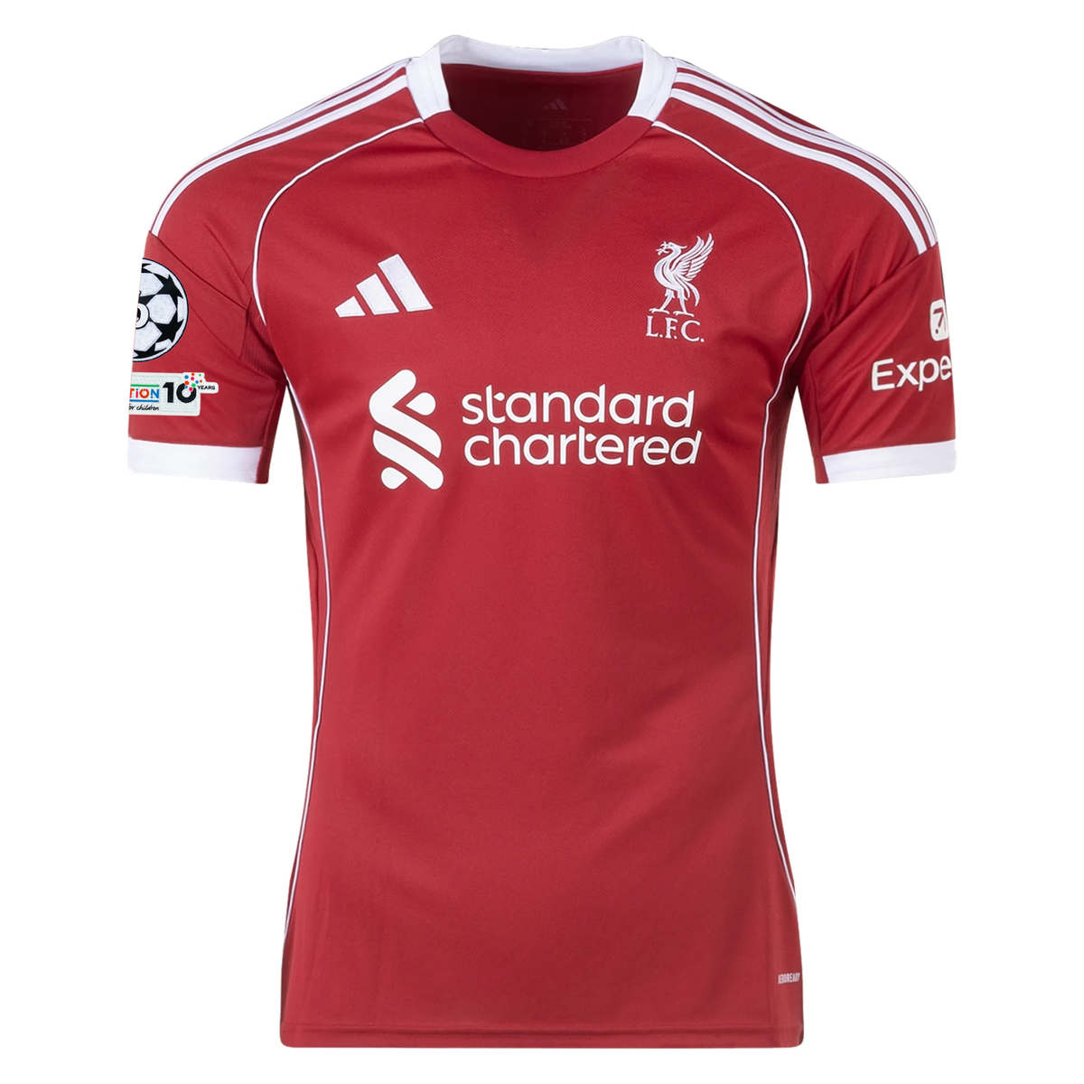 adidas Men's Liverpool Gakpo Home Jersey 25/26 w/ Champions League Patches (Strawberry Red)