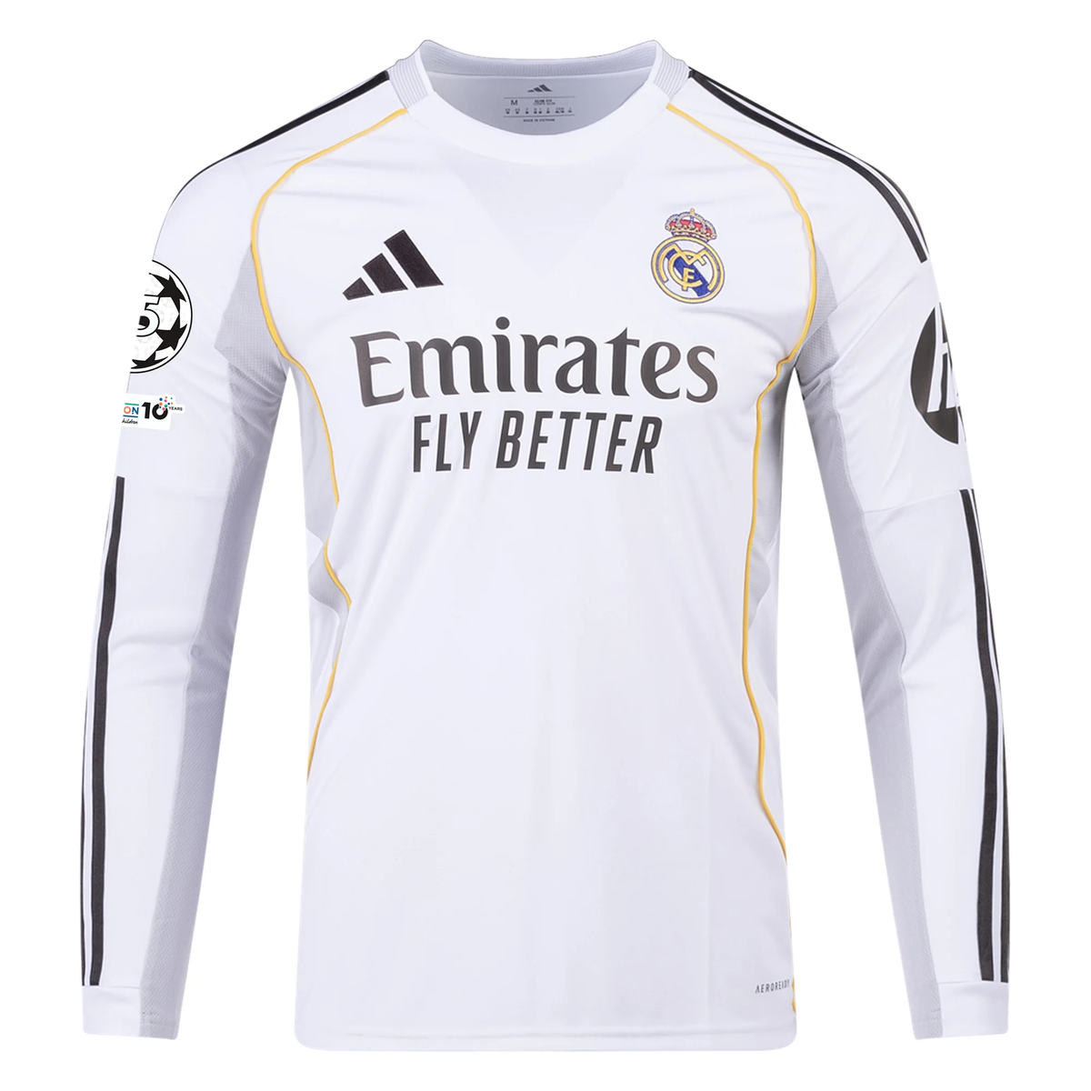 adidas Real Madrid Fran Garcia Long Sleeve Home Jersey w/ Champions League Patches 25/26 (White)