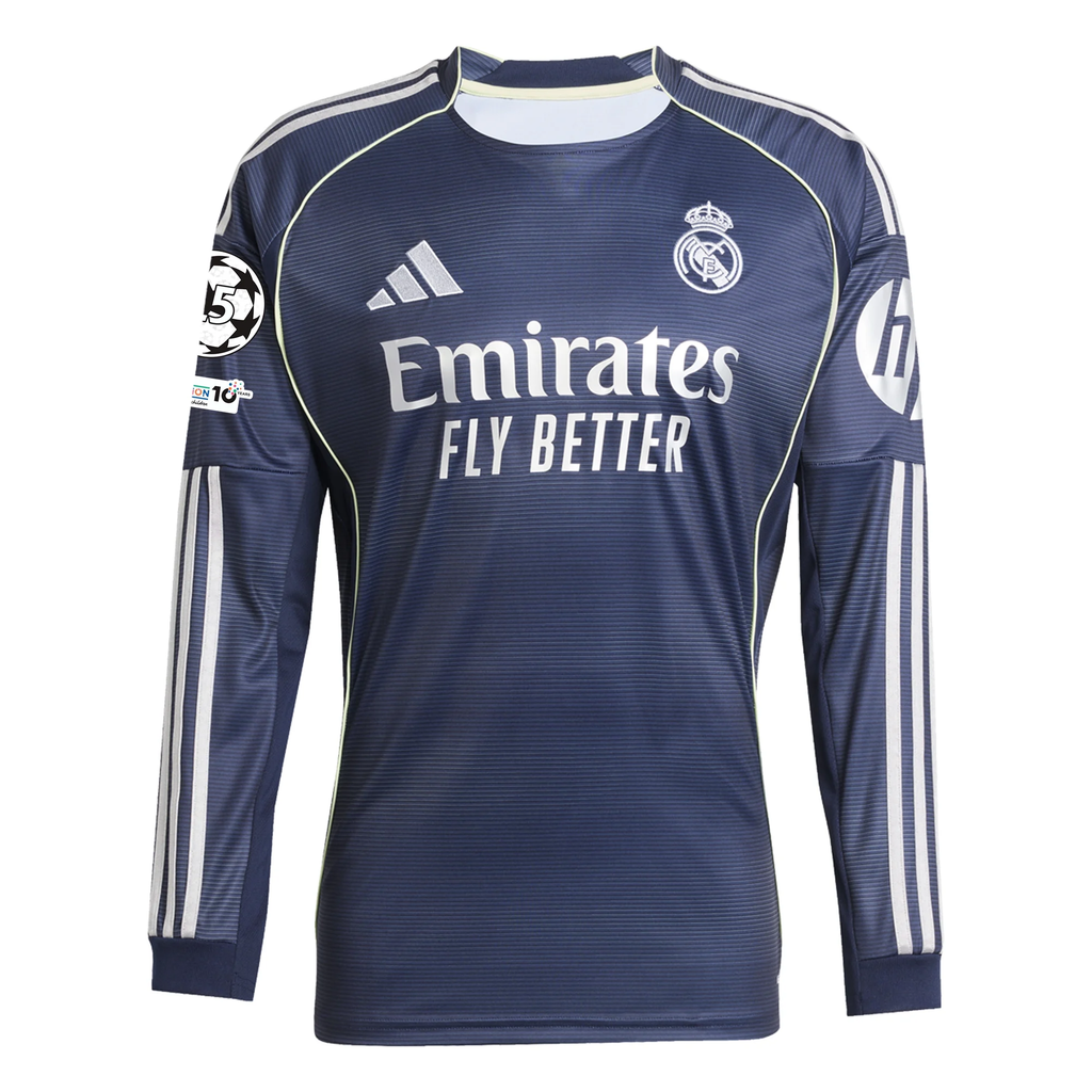 adidas Real Madrid Long Sleeve Away Jersey w/ Champions League Patches 25/26 (Legend Ink)