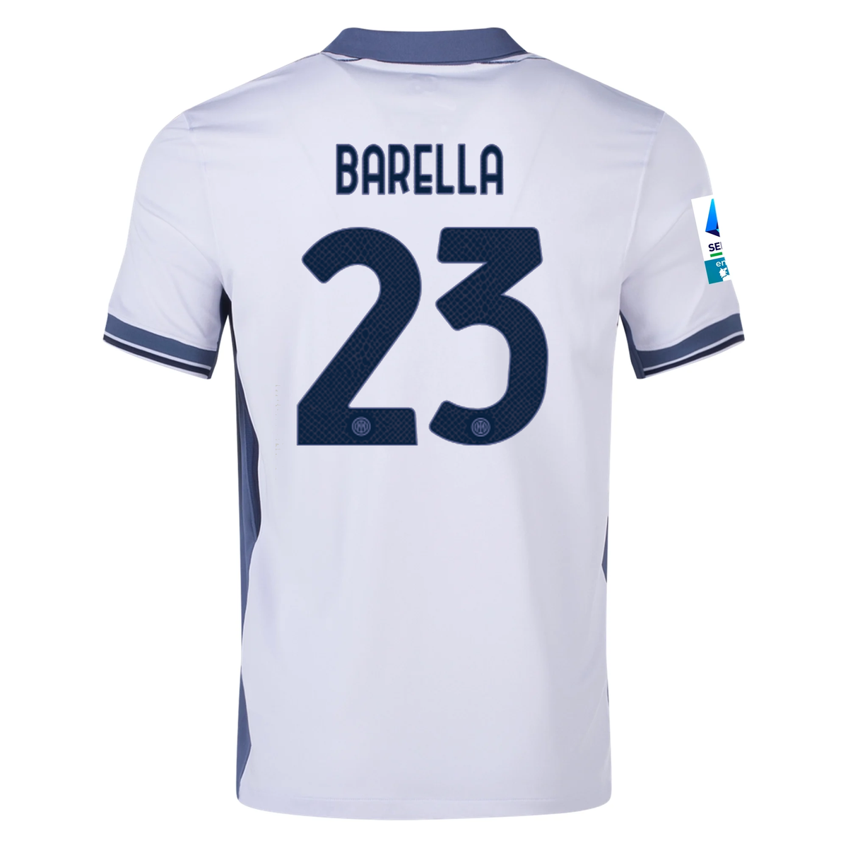 Nike Inter Milan NicolÃ² Barella Away Jersey w/ Serie A + Scudetto Patch 24/25 (Summit White/Iris Whisper)