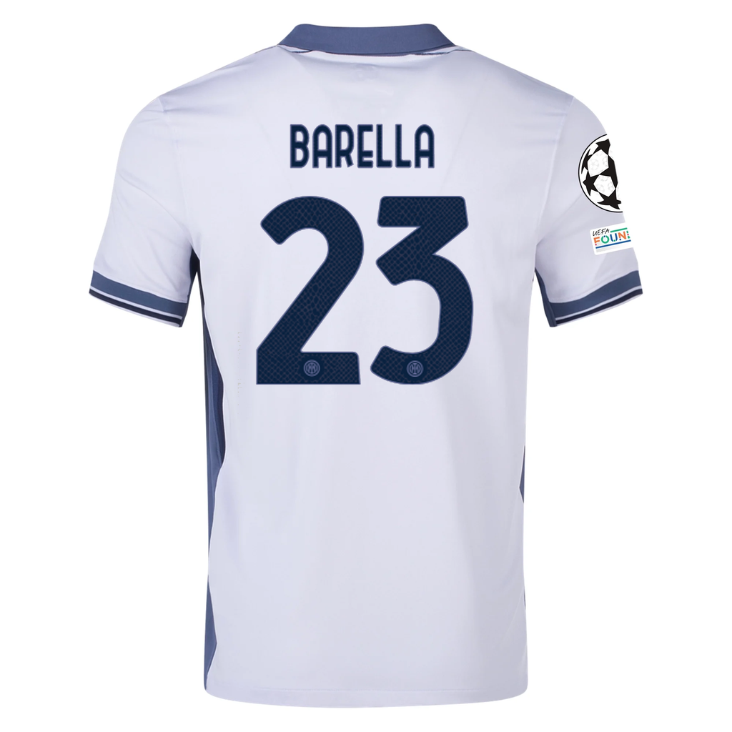Nike Inter Milan NicolÃ² Barella Away Jersey w/ Champions League + Scudetto Patch 24/25 (Summit White/Iris Whisper)