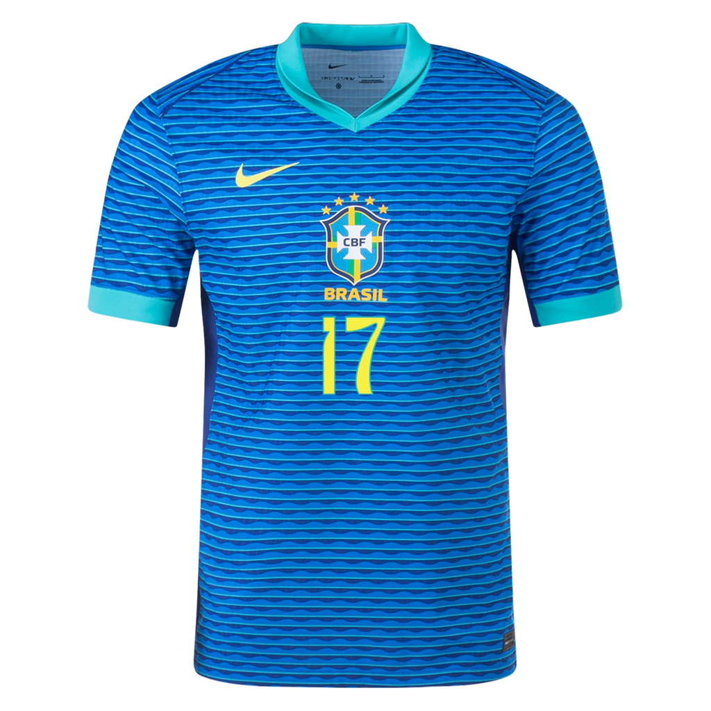 Nike Brazil Authentic Bruno GuimarÃ£es Away Jersey 24/25 Soar/Dynamic Yellow)