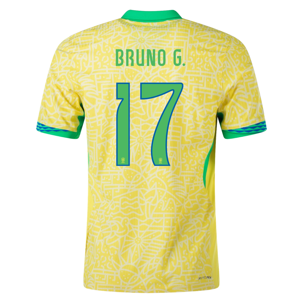 Nike Mens Brazil Bruno GuimarÃ£es Home Jersey 24/25 (Dynamic Yellow/Lemon Chiffon/Green Spark)