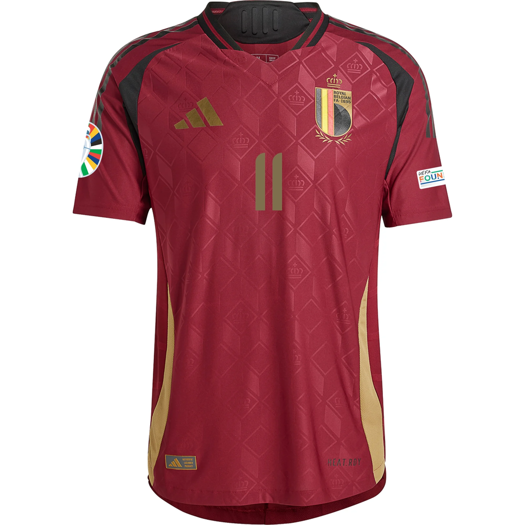 adidas Belgium Authentic Jeremy Doku Home Jersey w/ Euro 2024 Patches 24/25 (Burgundy)