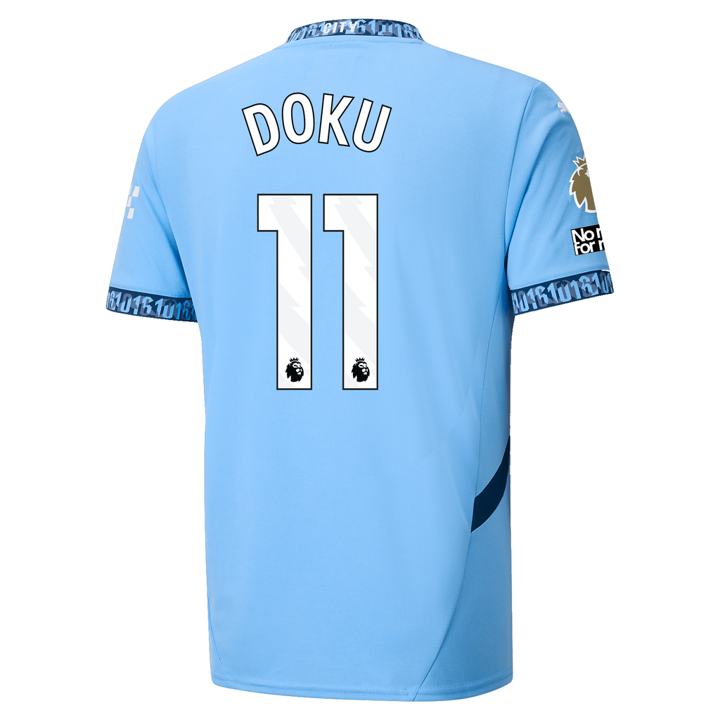 Puma Manchester City JÃ©rÃ©my Doku Home Jersey w/ EPL + No Room For Racism + Club World Cup Patches 24/25 (Team Light Blue/Marine Blue)