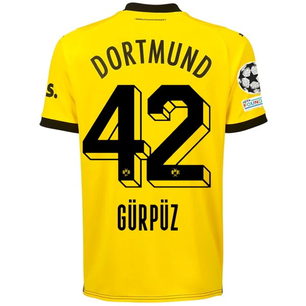 Puma Borussia Dortmund GÃ¶ktan GÃ¼rpÃ¼z Home Jersey w/ Champions League Patches 23/24 (Cyber Yellow/Puma Black)
