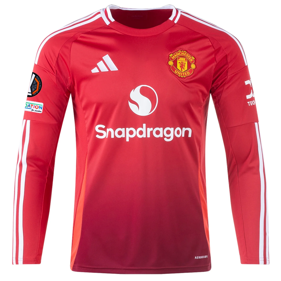 adidas Manchester United Victor Lindelof Long Sleeve Home Jersey w/ Europa League Patches 24/25 (Red)