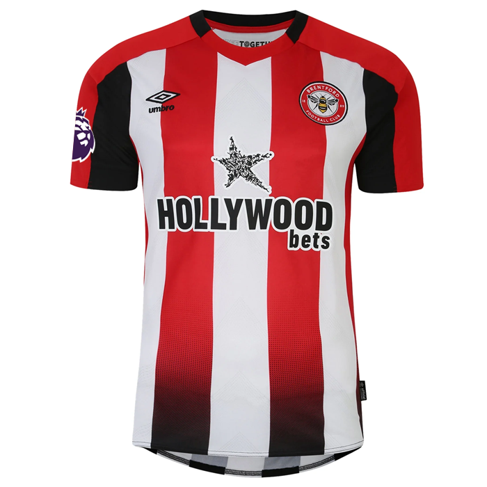 Umbro Brentford Christian NÃ¸rgaard Home Jersey w/ EPL Patch 24/25 (Red/White)