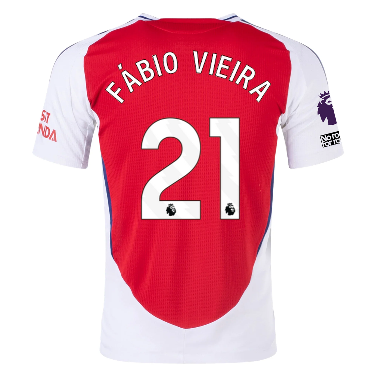 adidas Arsenal Authentic FÃ¡bio Vieira Home Jersey w/ EPL + No Room For Racism Patches 24/25 (Better Scarlet/White)