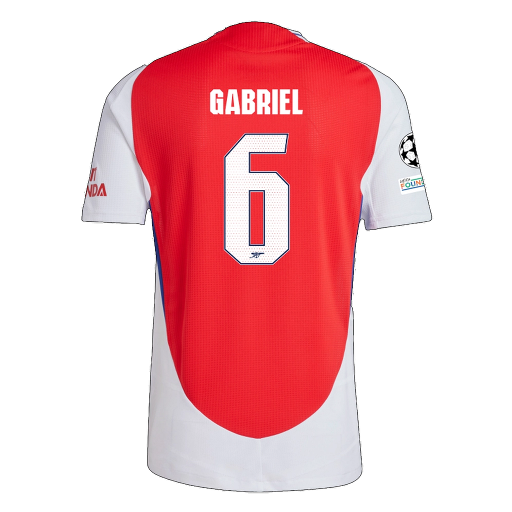 adidas Arsenal Authentic Gabriel MagalhÃ£es Home Jersey w/ Champions League Patches 24/25 (Better Scarlet/White)