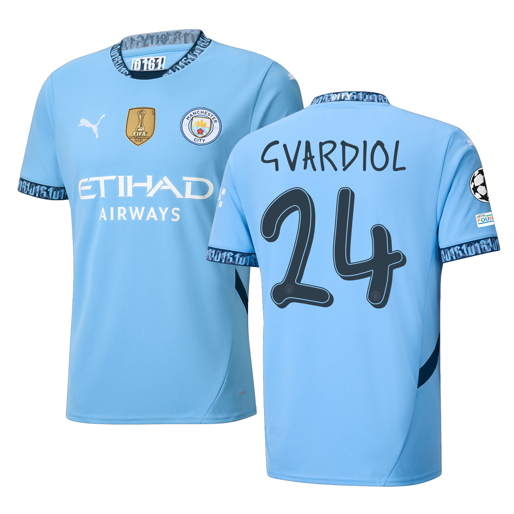 Puma Manchester JoÅ¡ko Gvardiol Home Jersey w/ Champions League + Club World Cup Patch 24/25 (Team Light Blue/Marine Blue)