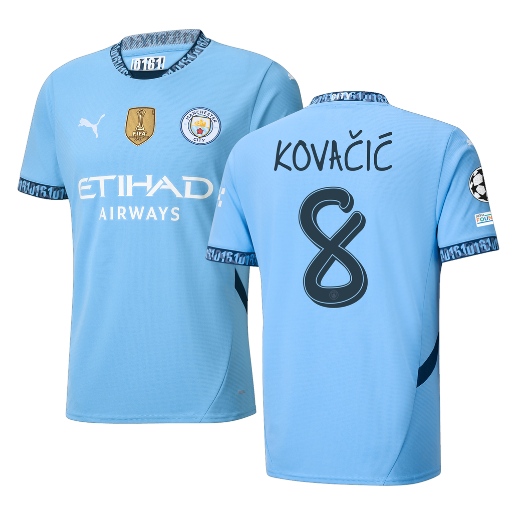 Puma Manchester City Mateo KovaÄiÄ‡ Home Jersey w/ Champions League + Club World Cup Patch 24/25 (Team Light Blue/Marine Blue)