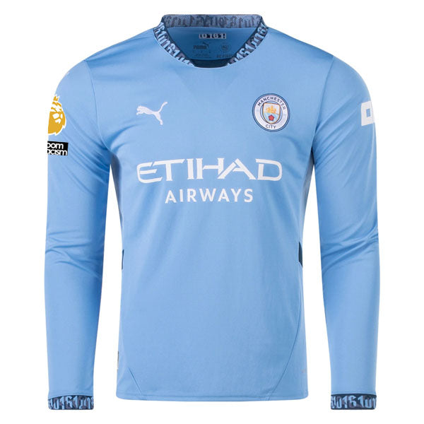 Puma Manchester City Phil Foden Home Long Sleeve Jersey w/ EPL + No Room For Racism Patch 24/25 (Team Light/Marine Blue)