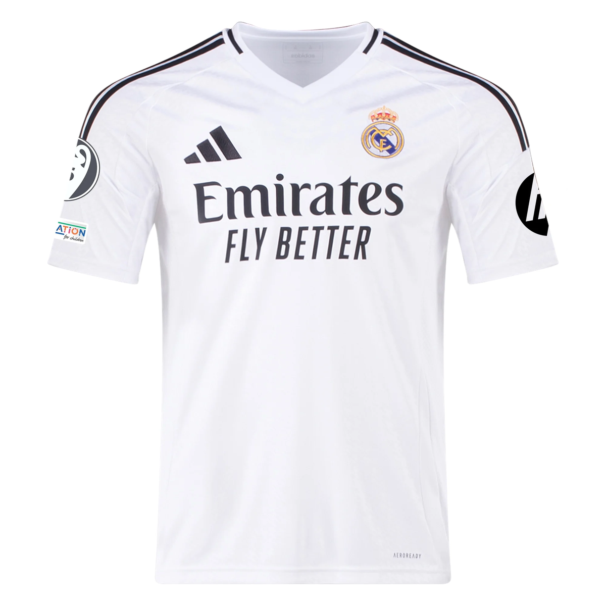 adidas Real Madrid AurÃ©lien TchouamÃ©ni Home Jersey 24/25 w/ Champions League Patches (White/Black)