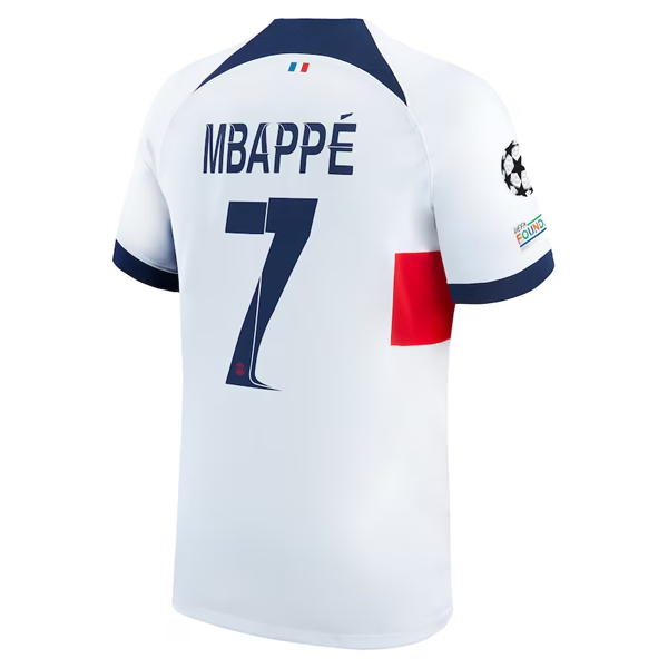 Nike Paris Saint-Germain Kylian MbappÃ© Away Jersey w/ Champions League Patches 23/24 (White/Midnight Navy)