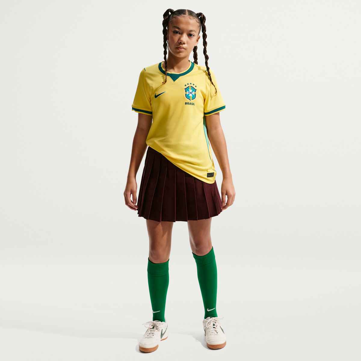 Nike Youth Brazil Vini Jr. Home Stadium Jersey 2026 (Yellow Canary/Teal)