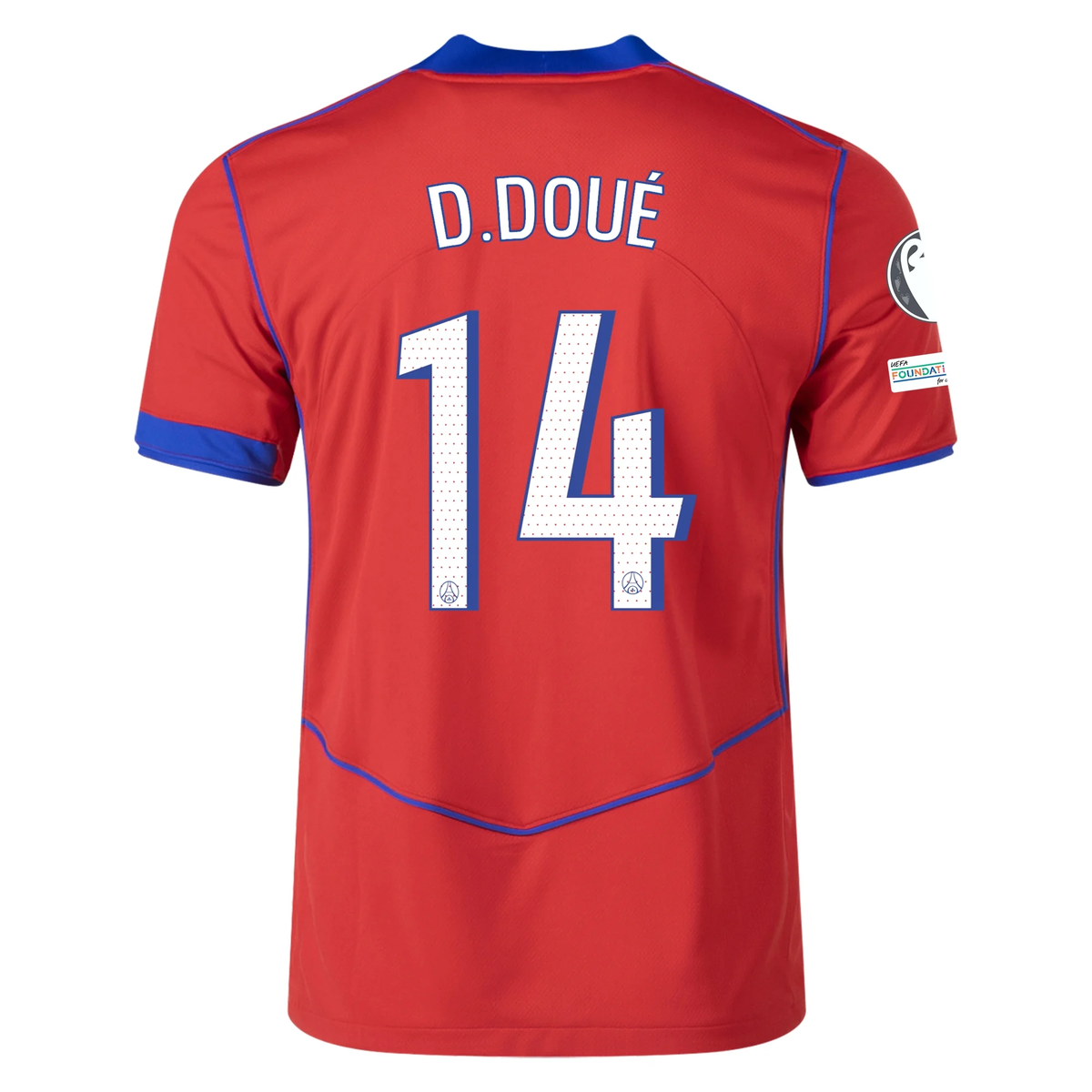 Nike Men's Paris Saint-Germain DÃ©sirÃ© DouÃ© T90 Third Jersey w/ Champions League Patches 25/26 (Sport Red/Hyper Royal)