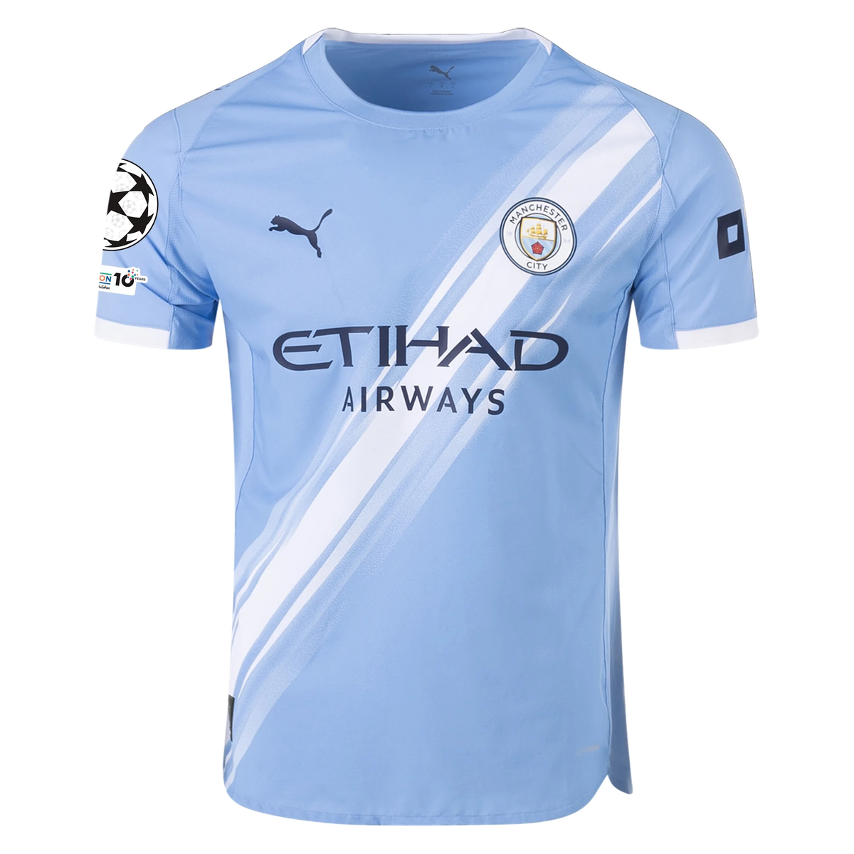 Puma Manchester City Authentic Ake Home Jersey w/ Champions League Patches 25/26 (Team Light Blue/White)