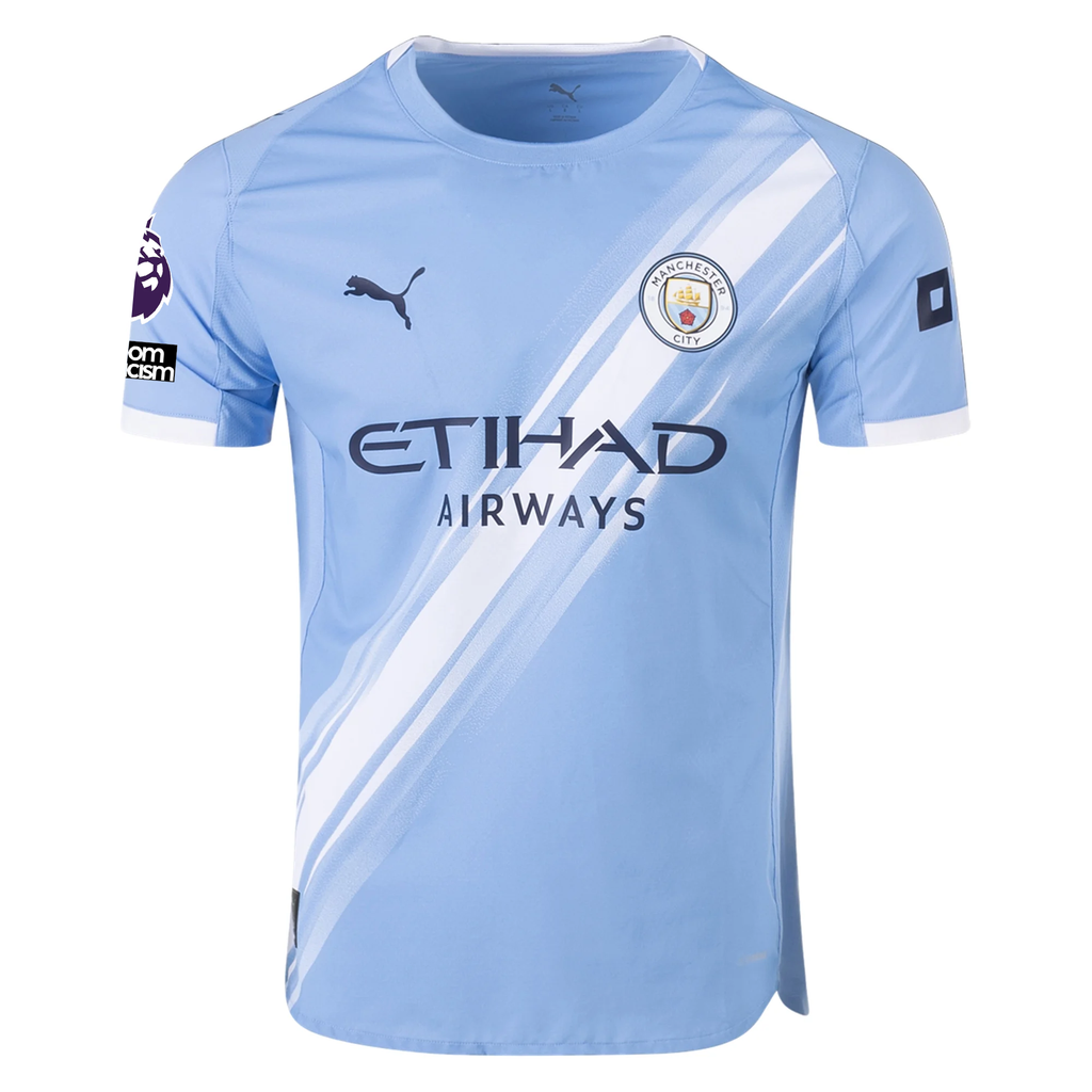 Puma Manchester City Authentic Marmoush Home Jersey w/ EPL + No Room For Racism Patches 25/26 (Team Light Blue/White)