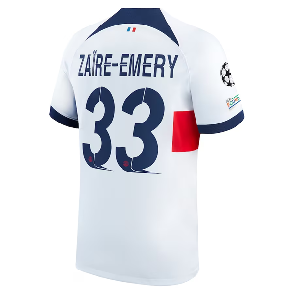 Nike Paris Saint-Germain Warren ZaÃ¯re-Emery Away Jersey w/ Champions League Patches 23/24 (White/Midnight Navy)